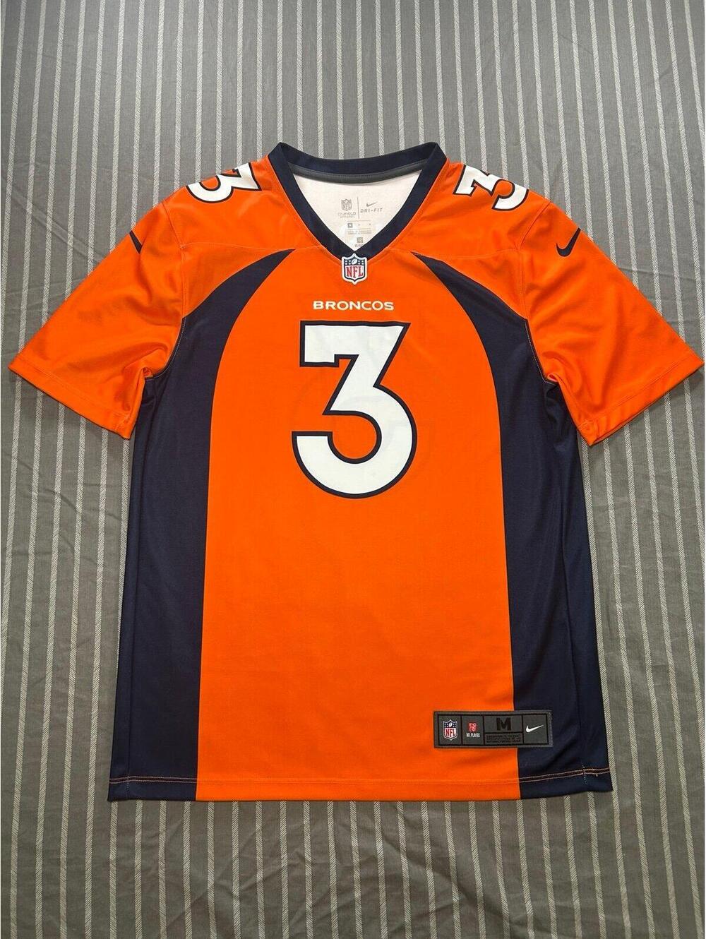 Nike Dri-Fit Denver Broncos NFL Jersey Mens M Orange On Field Russell Wilson #3